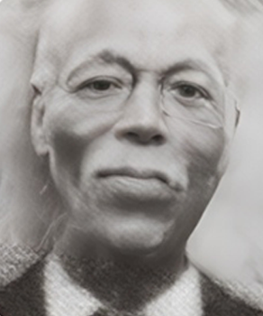 A sepia-toned portrait of an older person with glasses and a neutral expression.